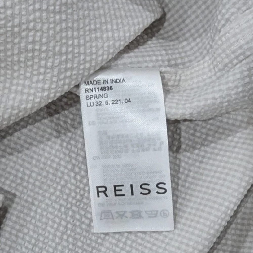 $210 Mens REISS "Spring" Seersucker LS Button Up Shirt Stone Medium - Picture 4 of 5